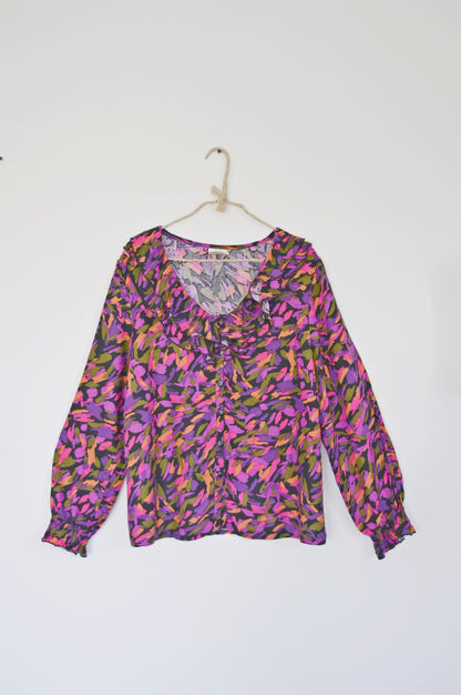 Blouse coloré col volanté Taille 40