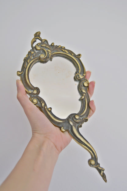 Miroir à main rocaille doré