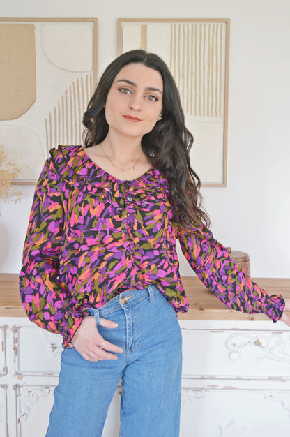 Blouse coloré col volanté Taille 40