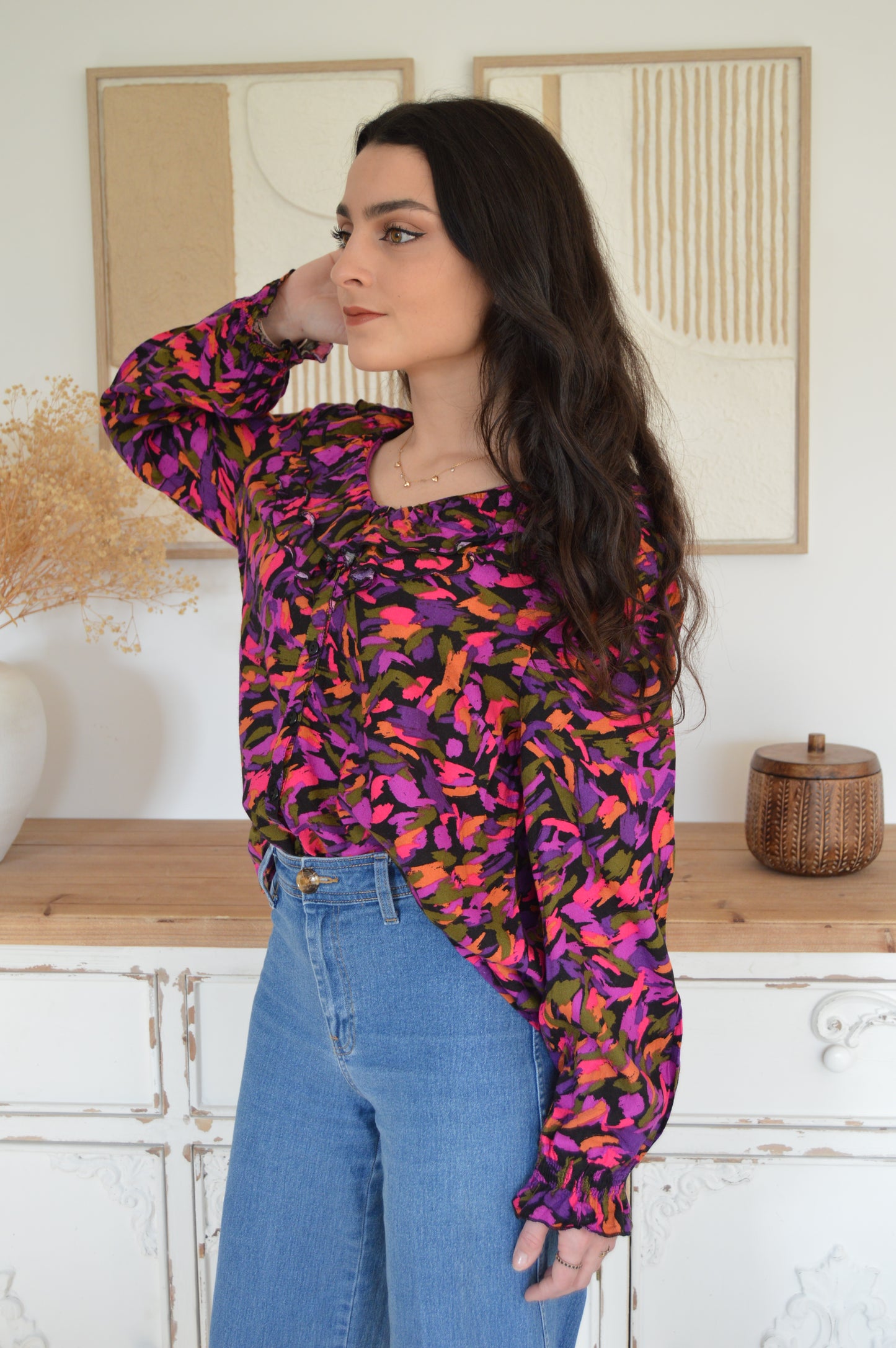 Blouse coloré col volanté Taille 40