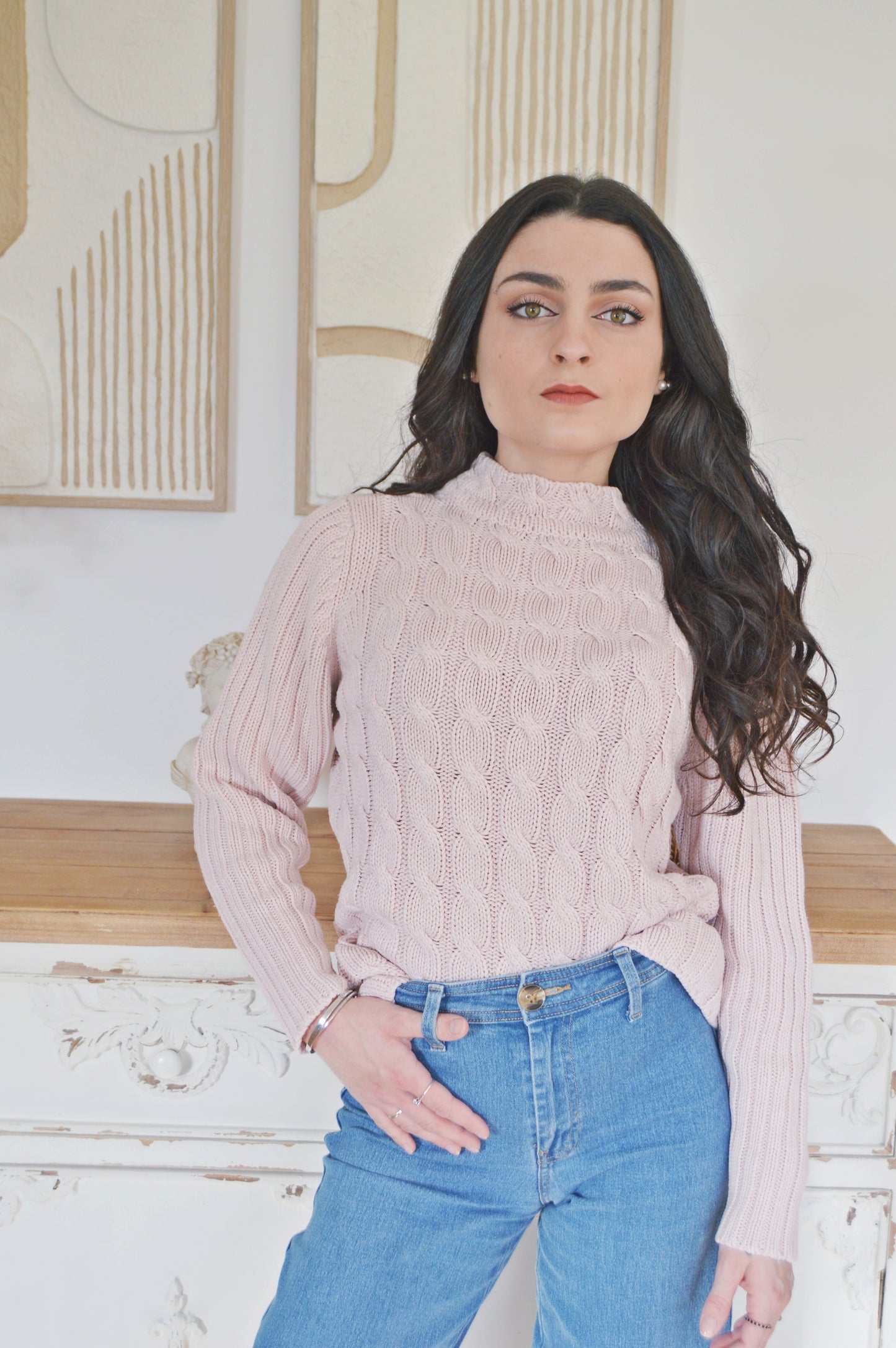 Pull rose maille torsadé Taille 38