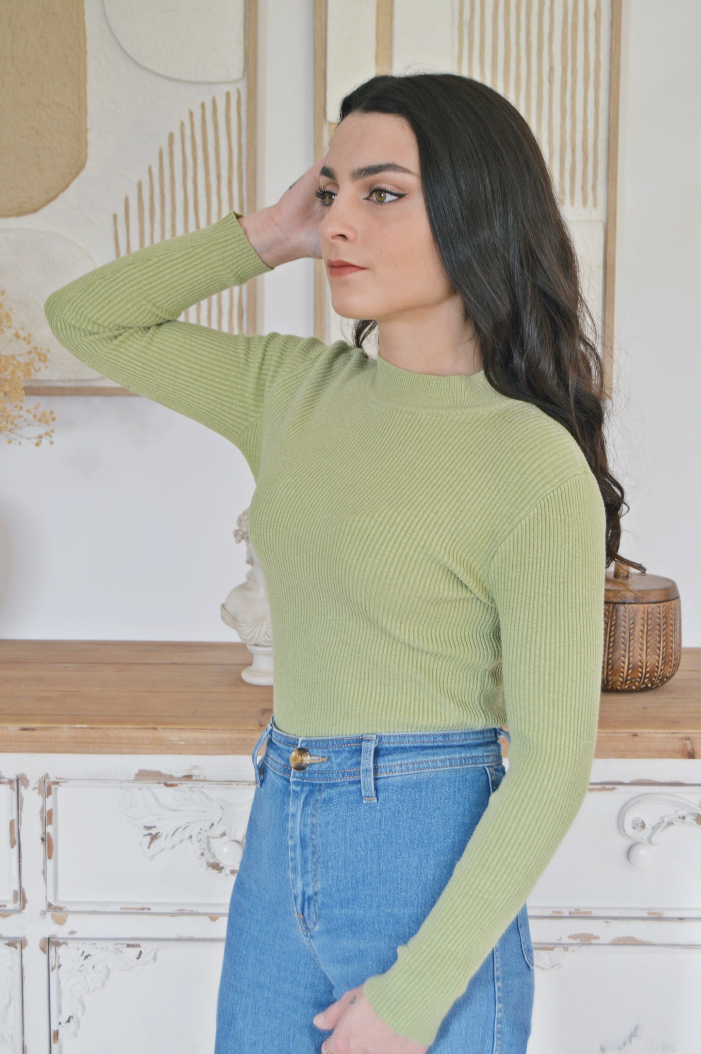 Pull fin côtelé vert pomme Taille 36